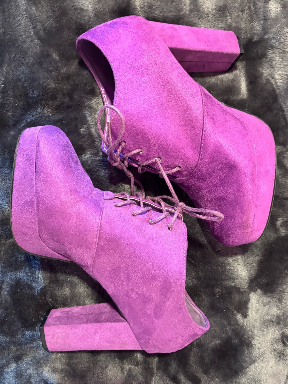 Purple Faux Suede Heeled Booties